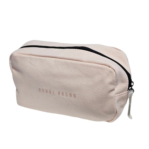 Bobbi Brown Pink Canvas Zippered Cosmetic Makeup Bag Case Black Logo New - Picture 6 of 11